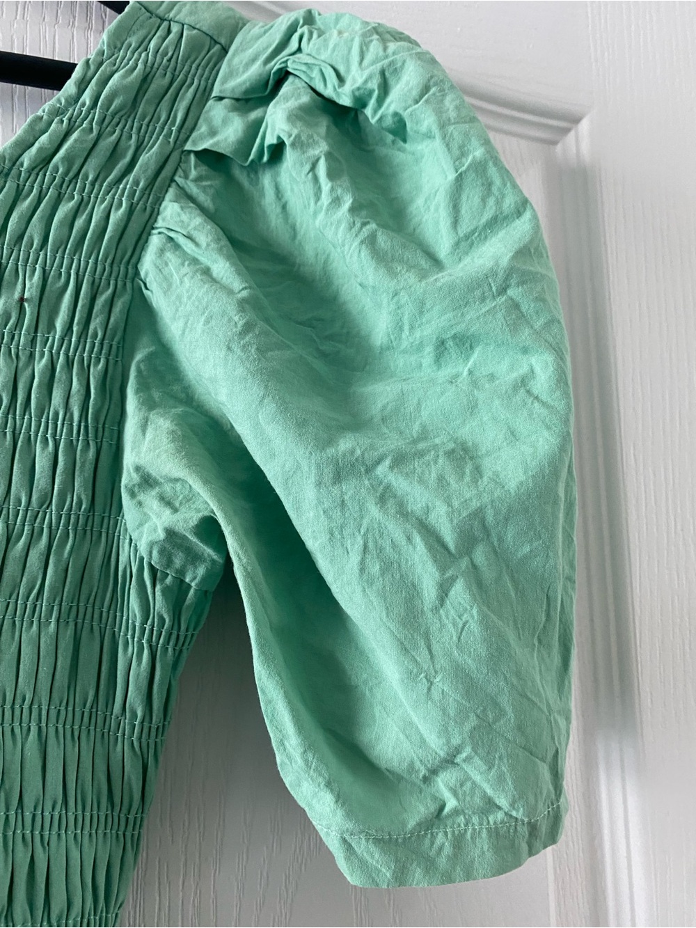 &Merci Sage Green Smocked Open Tie Back Tiered Puff Sleeve Coquette Midi Dress S - Picture 9 of 14